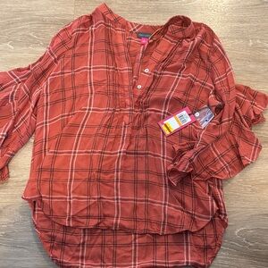 Vince Camuto Rust Plaid Women's Top